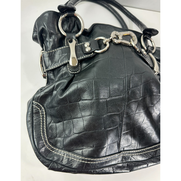*Flawed* B Makowsky Leather Shoulder Bag Slouchy Hobo Satchel Belted Clip Purse - Picture 3 of 16
